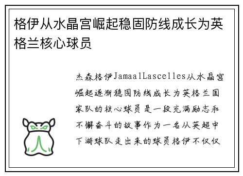 格伊从水晶宫崛起稳固防线成长为英格兰核心球员