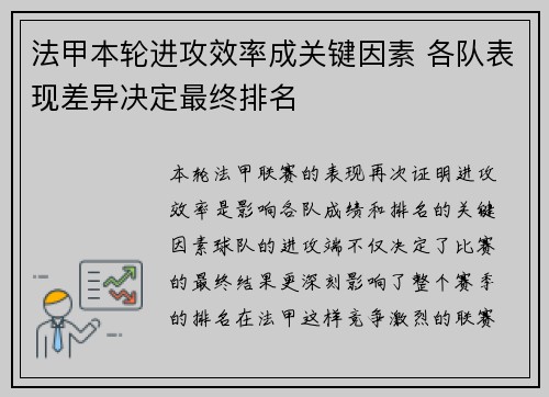 法甲本轮进攻效率成关键因素 各队表现差异决定最终排名